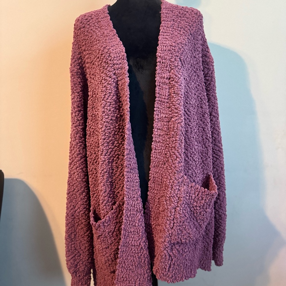 Zenana Outfitters Textured Purple Cardigan